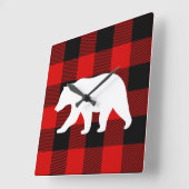 Rood buffelbord en wit Beer Vierkante Klok (Hoek)