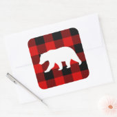 Rood buffelbord en wit Beer Vierkante Sticker (Envelop)