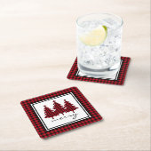 Rood buffelmonster pijnbomen vierkante kartonnen onderzetter (Insitu)