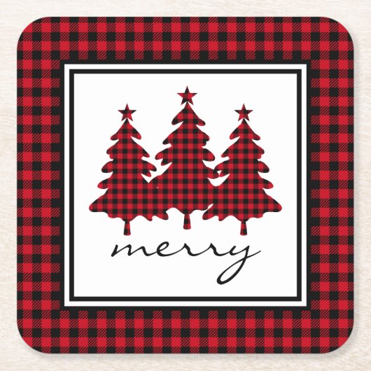 Rood buffelmonster pijnbomen vierkante kartonnen onderzetter (Voorkant)