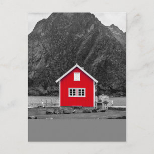 Rood Cabinehuis Kleur Pop Landschapsfotografie Briefkaart