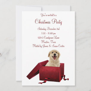 Rood Cadeau Puppy kerstparty uitnodigingen