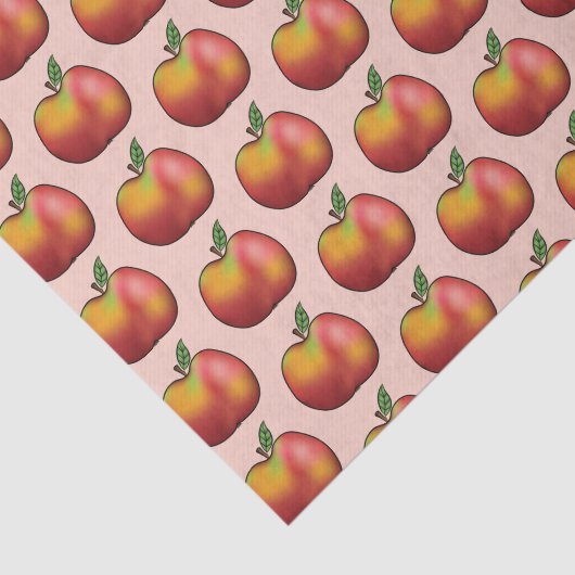 Rood Cartoon Apple Fruit Patroon op roze Tissuepapier (Detail)