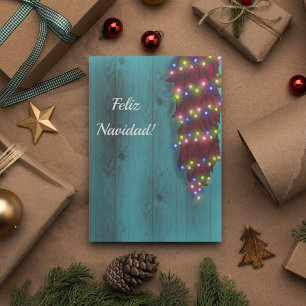 Rood Chili ristra op blauwe deur kerstverlichting Kaart