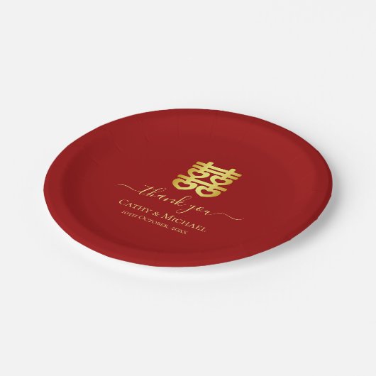 Rood Chinees trouwhart dubbel geluk Papieren Bordje (Gekanteld)