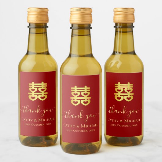 Rood Chinees trouwhart dubbel geluk Wijn Etiket (Flessen)