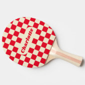 Rood & Cream Checker met Naam Tafeltennisbatje (Zijkant)