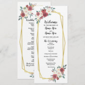 Rood crème menu aquarel bloemen trouwprogramma (Voorkant / Achterkant)