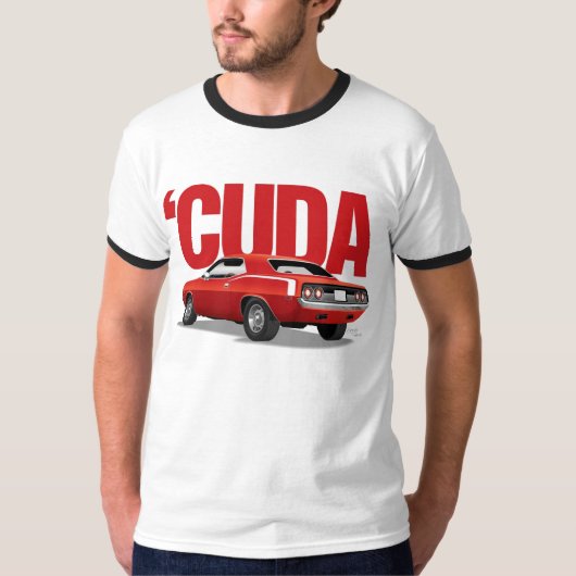 Rood 'Cuda achteraan met tekst T-shirt (Voorkant)