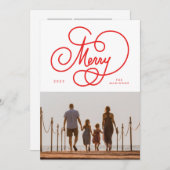 Rood Cursief Script Vrolijk bloeien Foto Vakantie Feestdagenkaart (Voorkant / Achterkant)