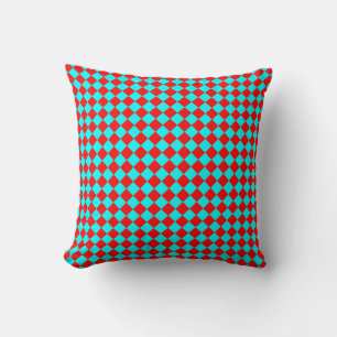 Rood Cyaan Schacherdiamantpatroon Kussen
