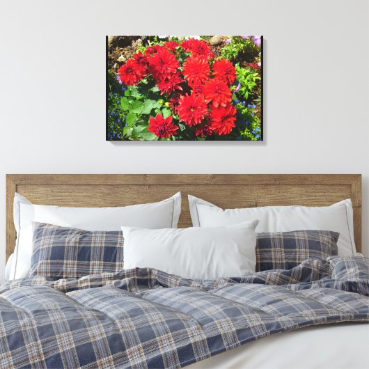 Rood Dahlia Bloemdoek Canvas Afdruk (Insitu (Slaapkamer))