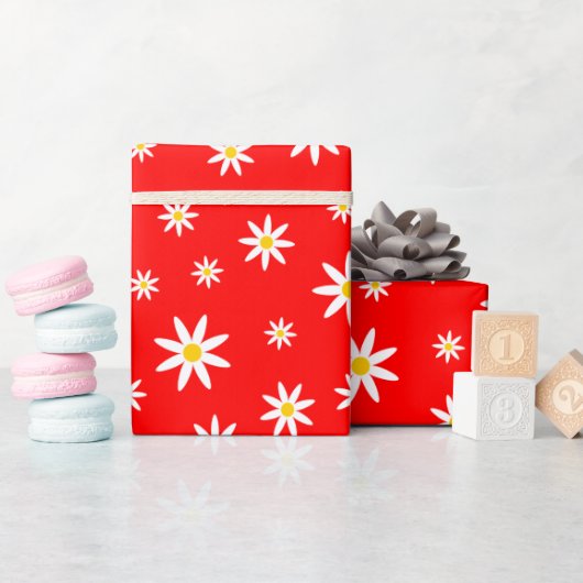 Rood Daisy Wrapping Papier (Baby Shower)
