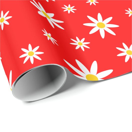 Rood Daisy Wrapping Papier (Rol Hoek)