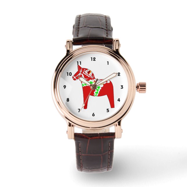 Rood Dalarna Paard Horloge (Voorkant)