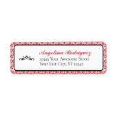 Rood Damask Pattern Afstuderen Etiket (Voorkant)