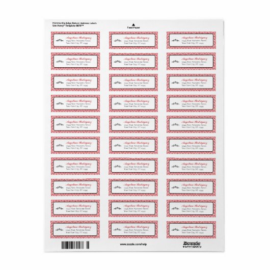 Rood Damask Pattern Afstuderen Etiket (Full Sheet)