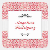 Rood Damask Pattern Afstuderen Vierkante Sticker (Voorkant)