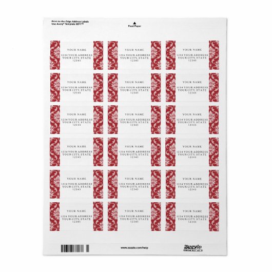 Rood Damask  Pattern Etiket (Full Sheet)