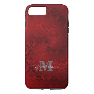 Rood  damast monogram 	iPhone 8 plus / 7 plus hoesje