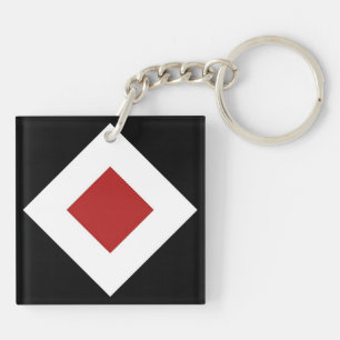 Rood diamant, Vet witte rand zwart Sleutelhanger