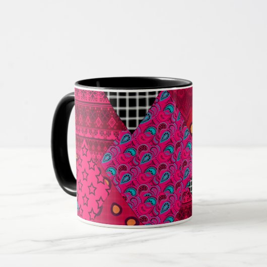 Rood Dieprood Kleurrijk patchwork Mok (Voorkant links)