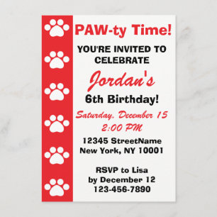 Rood - Dog of Cat Thmed Birthday Party Invitations Kaart