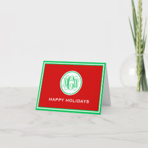 Rood Donkergroen Ingelijste Preppy Vine Monogram X Feestdagen Kaart