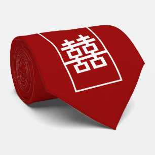 Rood Dubbel Geluk Chinees Bruiloft Oosters Stropda Stropdas