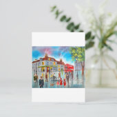 Rood dubbeldeksbus straatschilderij briefkaart (Staand voorkant)