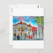 Rood dubbeldeksbus straatschilderij briefkaart (Voorkant / Achterkant)