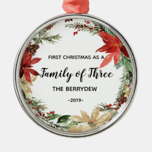 Rood Eerste Kerstmis als familie van drie sieraden Metalen Ornament