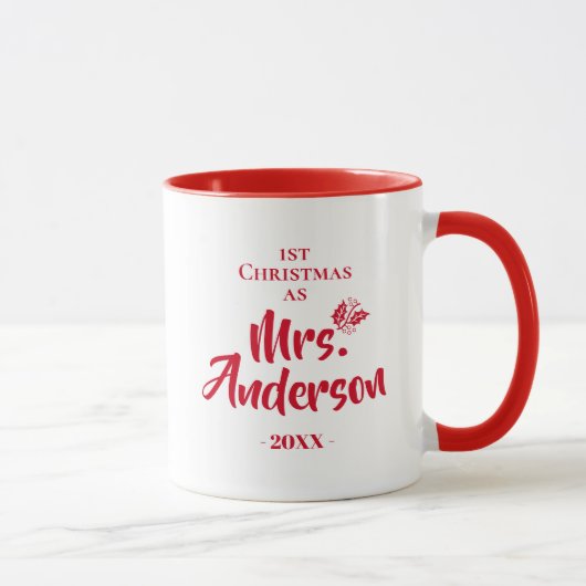Rood Eerste Kerstmis als Mrs Gift voor Wifey Mok (Rechts)