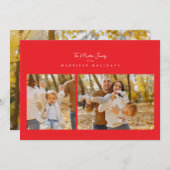 Rood Elegant Minimalist 3 foto collage Happy Feestdagenkaart (Voorkant / Achterkant)