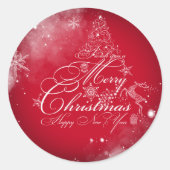 Rood Elegante kerstboom Ronde Sticker (Voorkant)