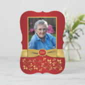 Rood en 65th Photo Birthday Invitation Kaart (Staand voorkant)