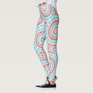 Rood en Aqua Geometrisch Mandala Patroon Leggings