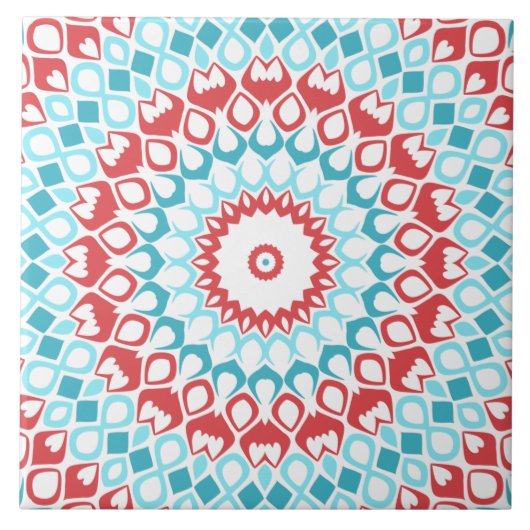 Rood en Aqua geometrisch Mandala patroon Tegeltje (Voorkant)