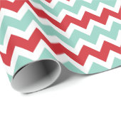 Rood en Aqua Kerstmis Zigzag Chevron Stripes Cadeaupapier (Rol Hoek)