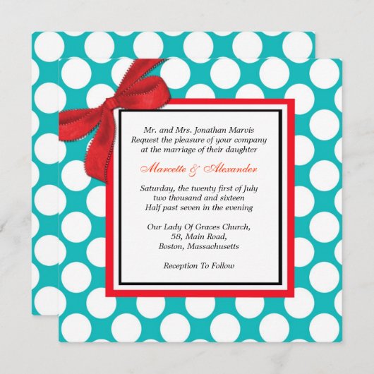 Rood- en Aqua Polka-weddenschap Kaart (Voorkant / Achterkant)