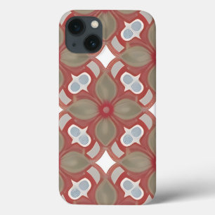 Rood en Beige Bloempatroon iPhone 13 Hoesje