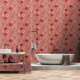 Rood en beige Bold Bloemen Patroon Wallpaper Behang