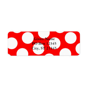 Rood en Big White Polka Dot Etiket