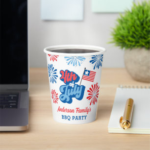 Rood en Blauw 4 juli Vuurwerk Retro BBQ Party Papieren Bekers