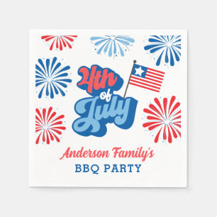 Rood en Blauw 4 juli Vuurwerk Retro BBQ Party Servet