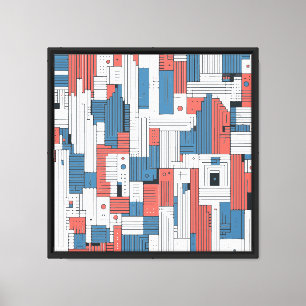 Rood en Blauw Abstract Ontwerp Muurdecoratie Canvas Afdruk