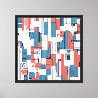 Rood en Blauw Abstract Ontwerp Muurdecoratie Canvas Afdruk