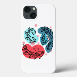 Rood en blauw Abstracte Planten iPhone 13 Hoesje