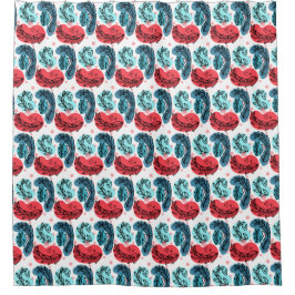 Rood en blauw Abstracte Planten Douchegordijn