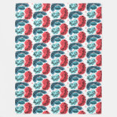 Rood en blauw Abstracte Planten Fleece Deken (Voorkant)